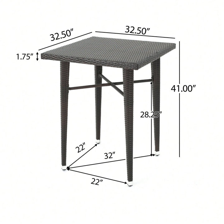 32 Inch Square Wicker Outdoor Bar Table For Patio And Garden Use Image 7