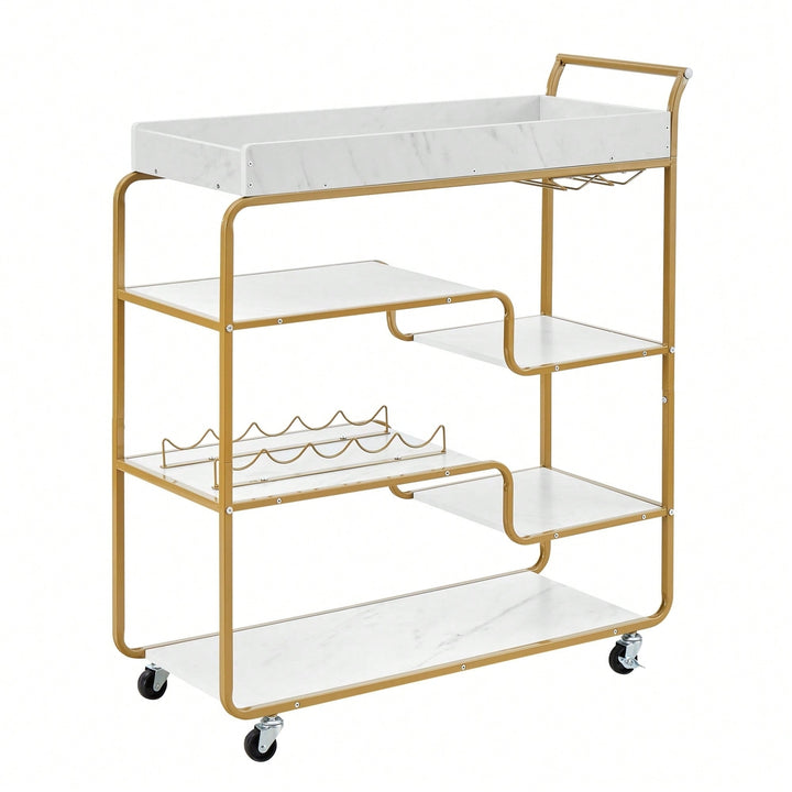 6-Tier Retro Style Bar Cart With Wine Rack And Glass Holder, Rolling Beverage Trolley For Kitchen And Living Room Image 1