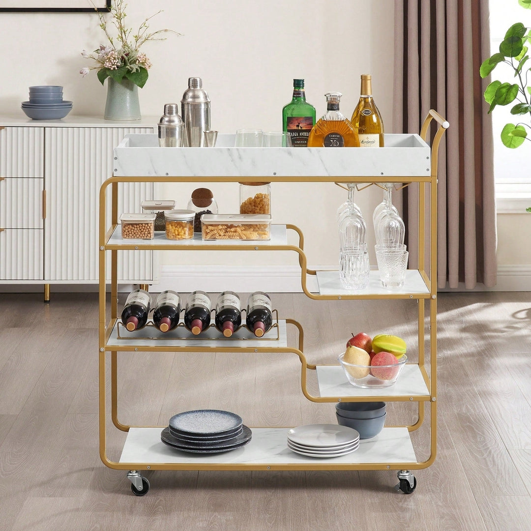 6-Tier Retro Style Bar Cart With Wine Rack And Glass Holder, Rolling Beverage Trolley For Kitchen And Living Room Image 2