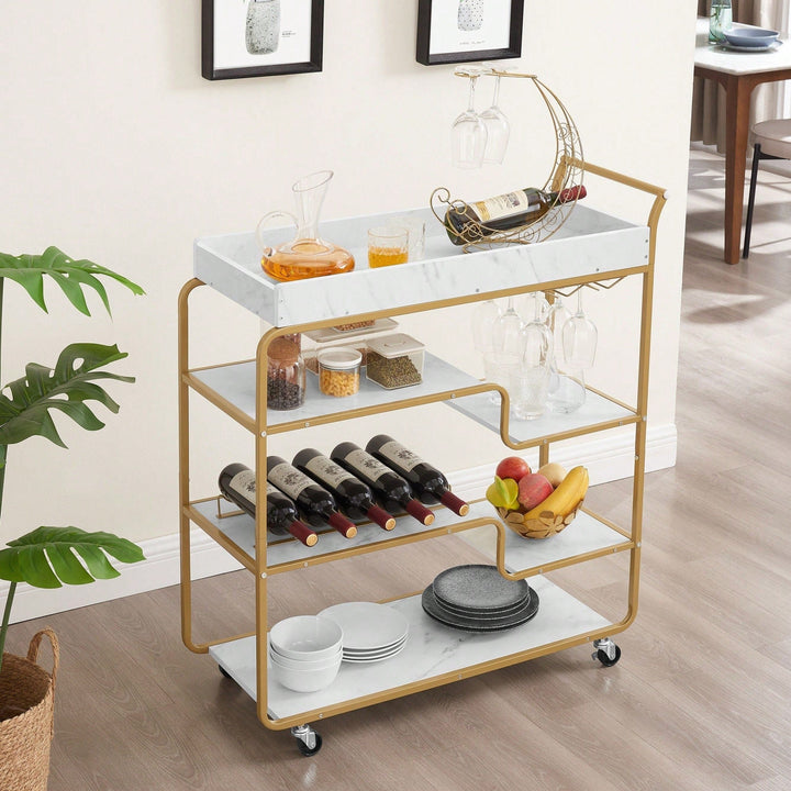 6-Tier Retro Style Bar Cart With Wine Rack And Glass Holder, Rolling Beverage Trolley For Kitchen And Living Room Image 4