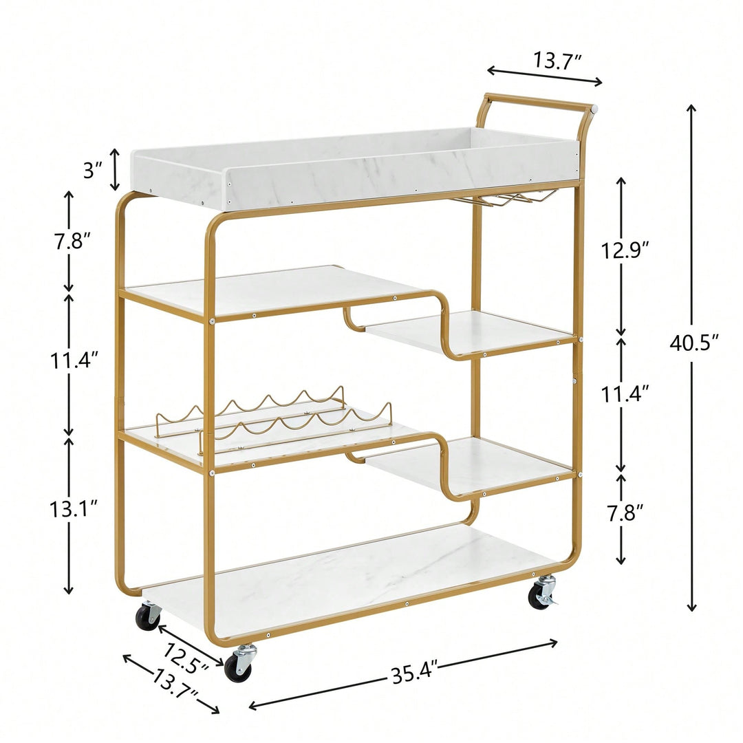 6-Tier Retro Style Bar Cart With Wine Rack And Glass Holder, Rolling Beverage Trolley For Kitchen And Living Room Image 5