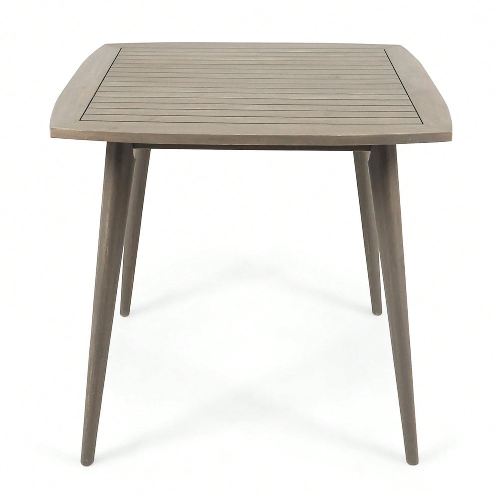 Acacia Wood Outdoor Square Table With Straight Legs For Patio And Garden Use Gray Image 2