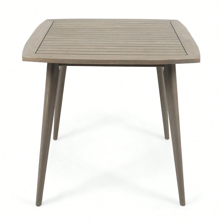 Acacia Wood Outdoor Square Table With Straight Legs For Patio And Garden Use Gray Image 2