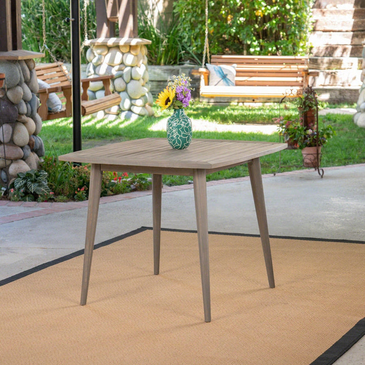 Acacia Wood Outdoor Square Table With Straight Legs For Patio And Garden Use Gray Image 7