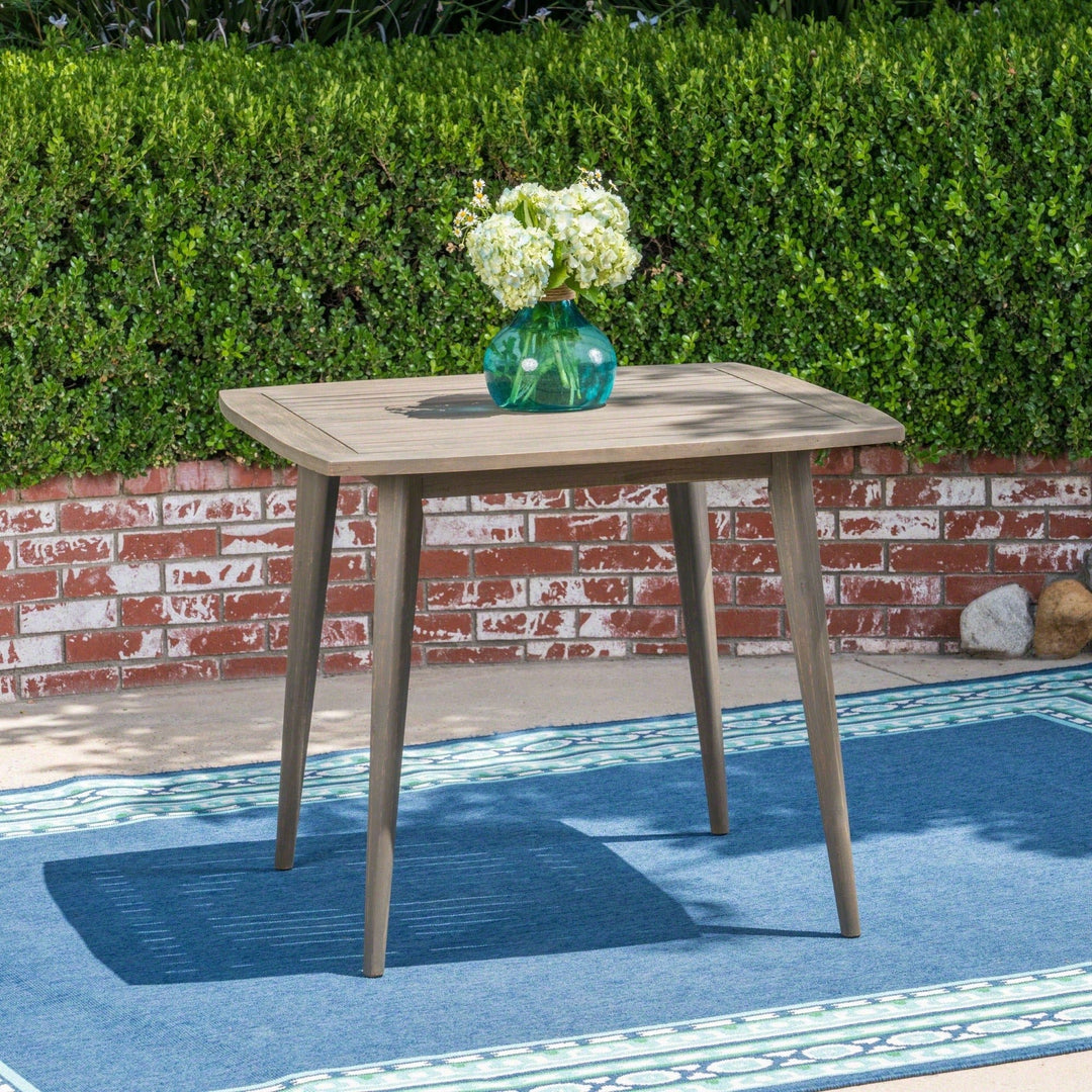 Acacia Wood Outdoor Square Table With Straight Legs For Patio And Garden Use Gray Image 8