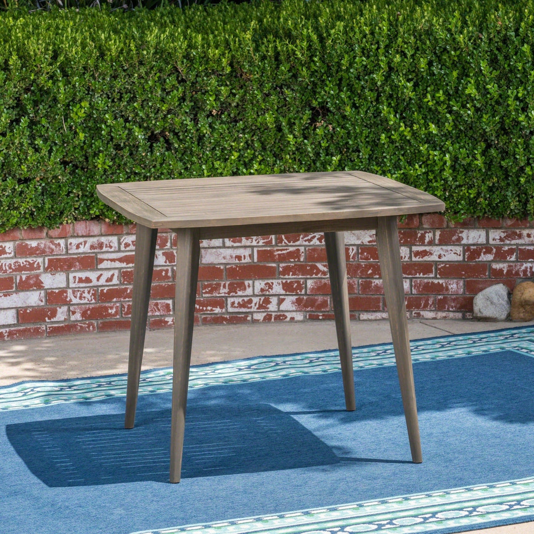 Acacia Wood Outdoor Square Table With Straight Legs For Patio And Garden Use Gray Image 9