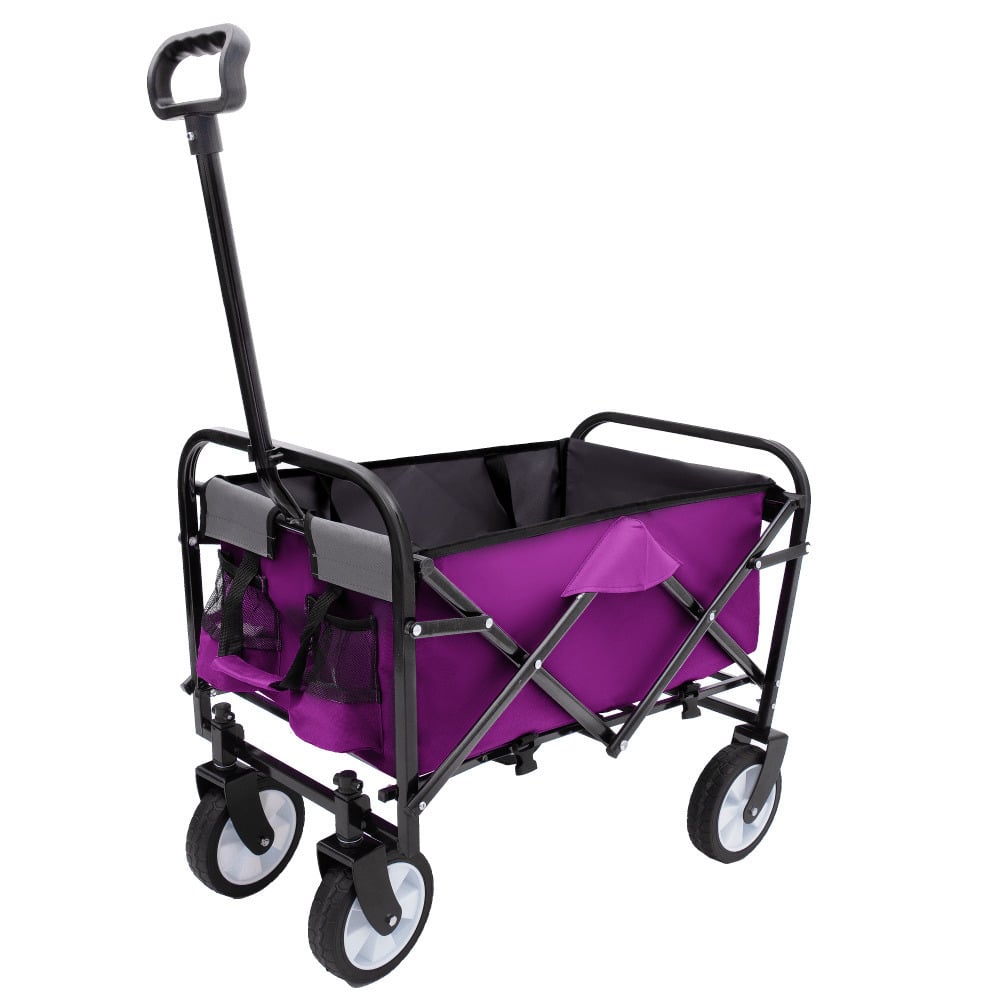 Collapsible Utility Wagon Cart with Strapping System, Supports 225lbs All-Terrain Wheels Purple Image 2