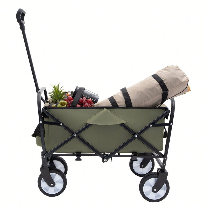 Collapsible Utility Wagon Cart with Strapping System, Supports 225lbs All-Terrain Wheels Purple Image 10