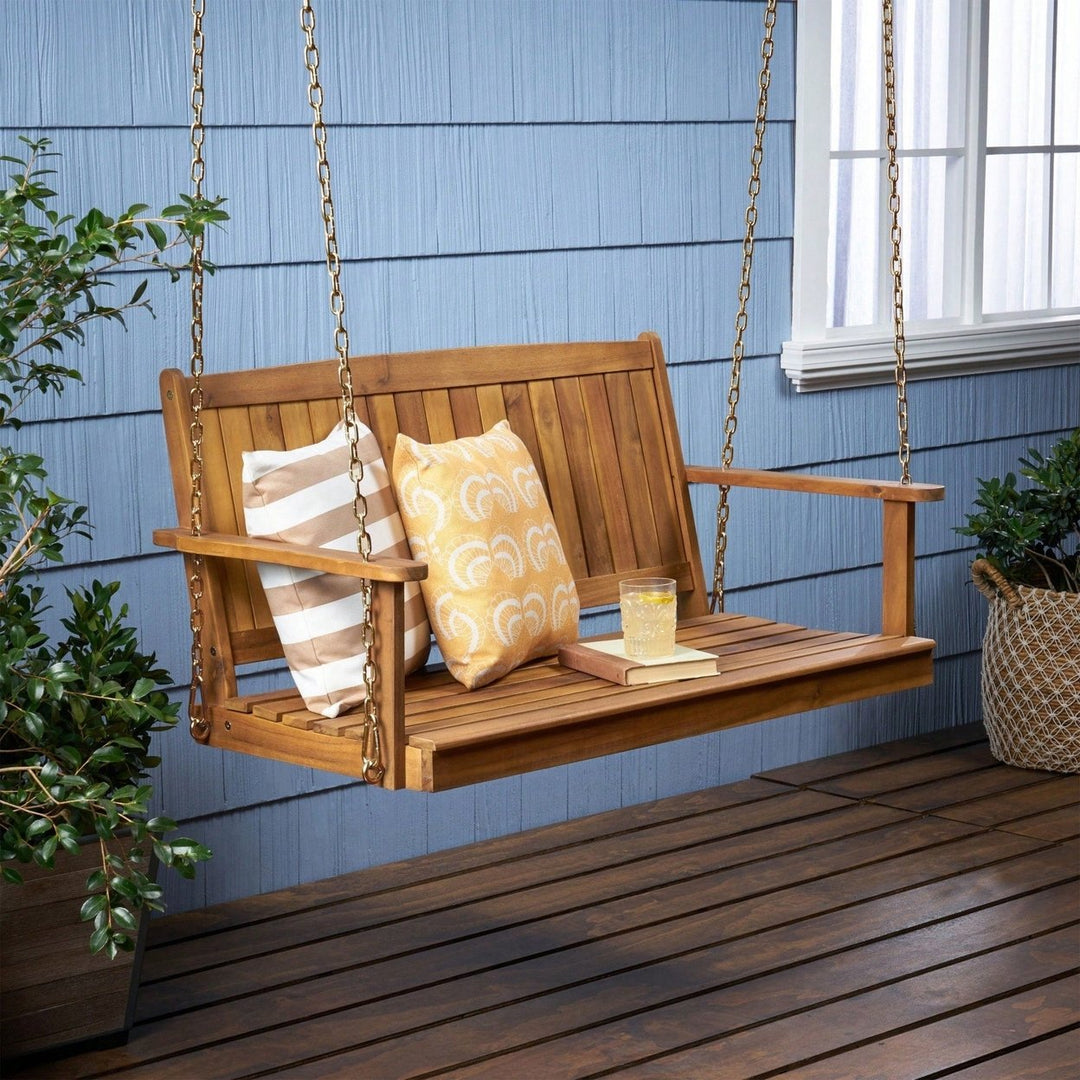 Elegant Outdoor Porch Swing With Comfortable Cushions And Sturdy Frame Image 8