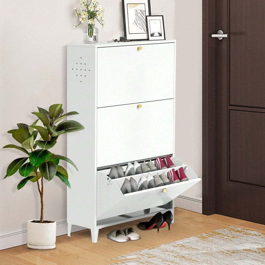 Freestanding 3 Drawer Steel Shoe Cabinet With Flip Door Modern Storage Organizer For Entryway Hallway Bedroom In White Image 8