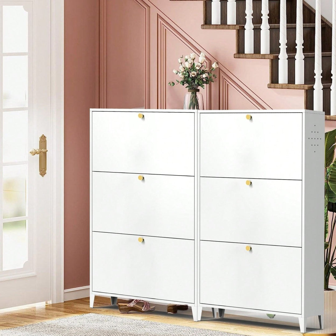 Freestanding 3 Drawer Steel Shoe Cabinet With Flip Door Modern Storage Organizer For Entryway Hallway Bedroom In White Image 11