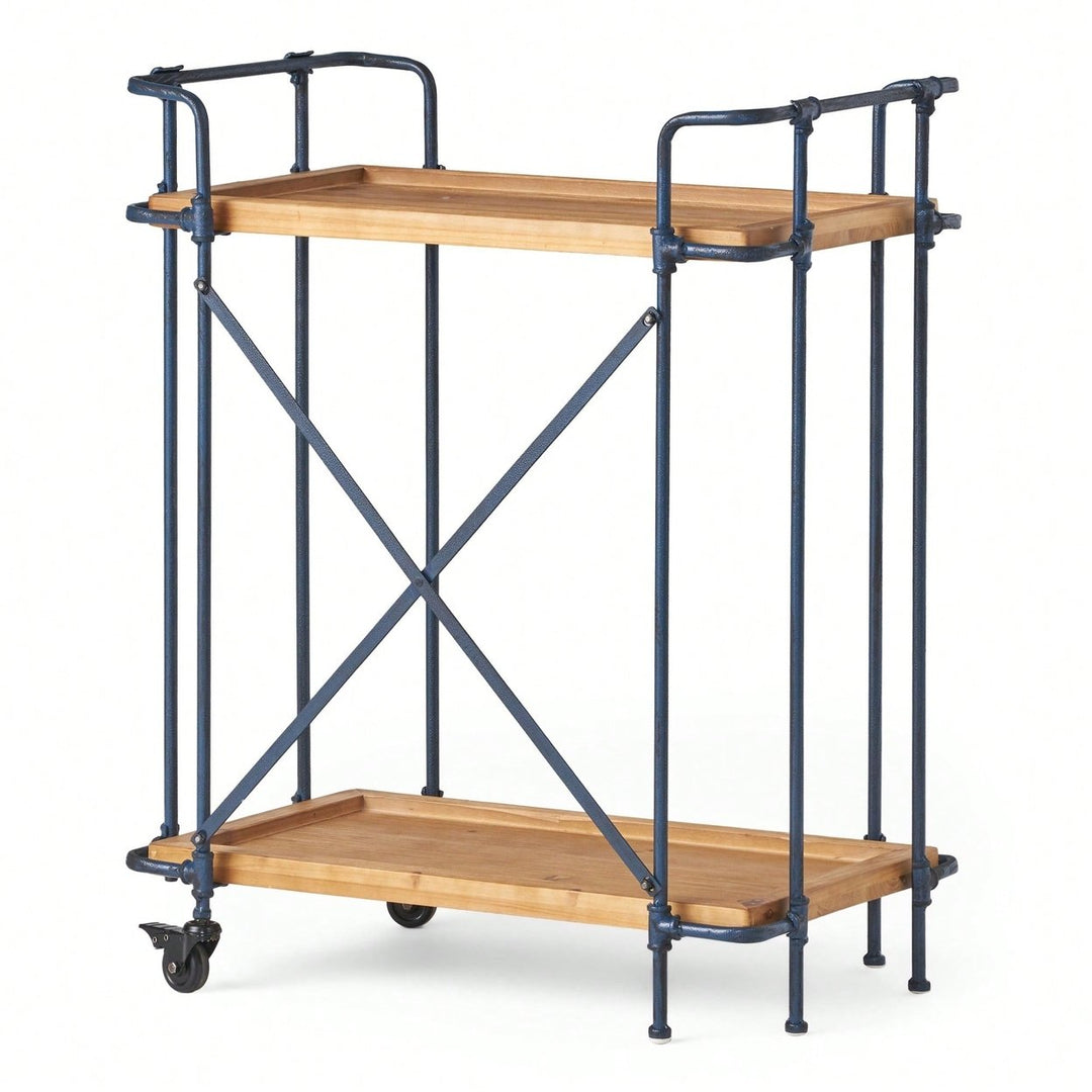 Elegant Wooden Pipe Bar Cart With Wheels For Stylish Entertaining Image 5