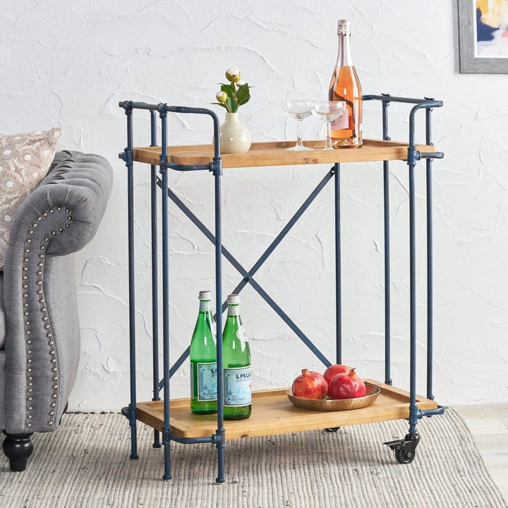 Elegant Wooden Pipe Bar Cart With Wheels For Stylish Entertaining Image 6