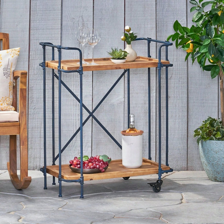 Elegant Wooden Pipe Bar Cart With Wheels For Stylish Entertaining Image 7