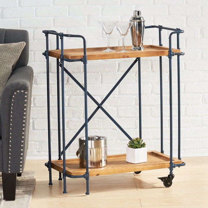 Elegant Wooden Pipe Bar Cart With Wheels For Stylish Entertaining Image 8