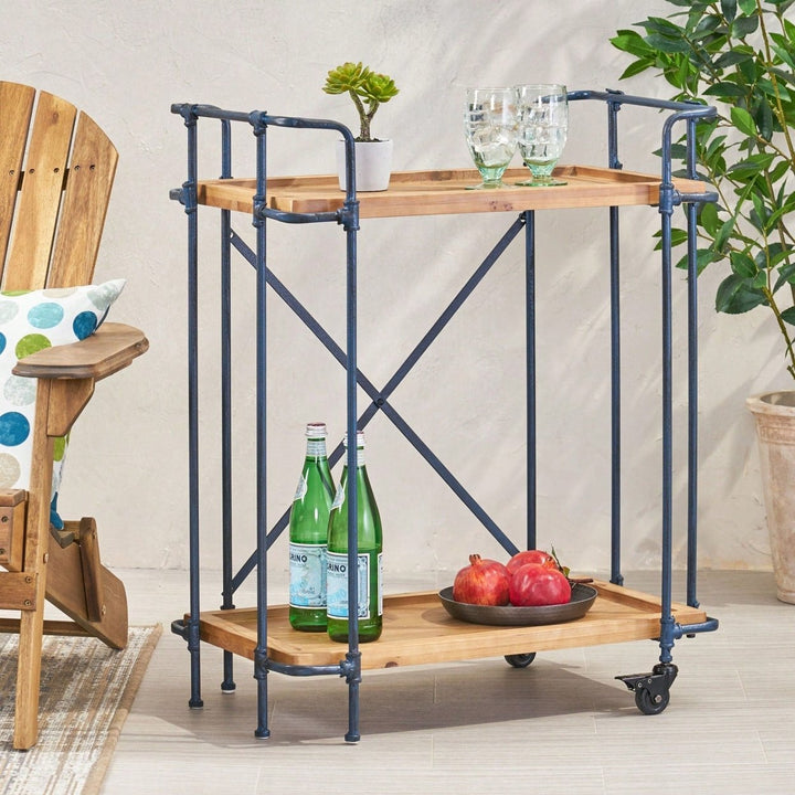 Elegant Wooden Pipe Bar Cart With Wheels For Stylish Entertaining Image 9