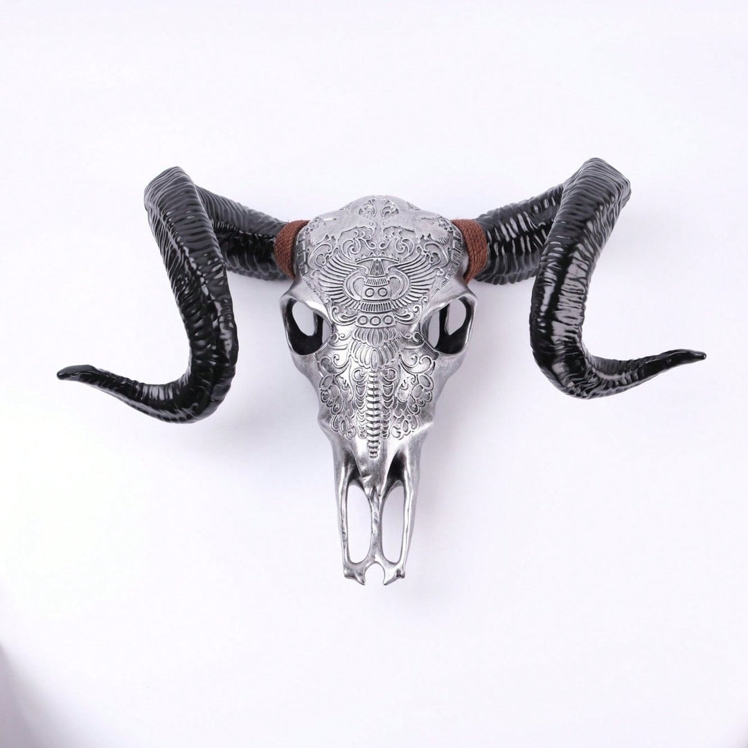 Lifelike Bone-Inspired Bull Head Resin Craft North American Style Home Accent Image 1