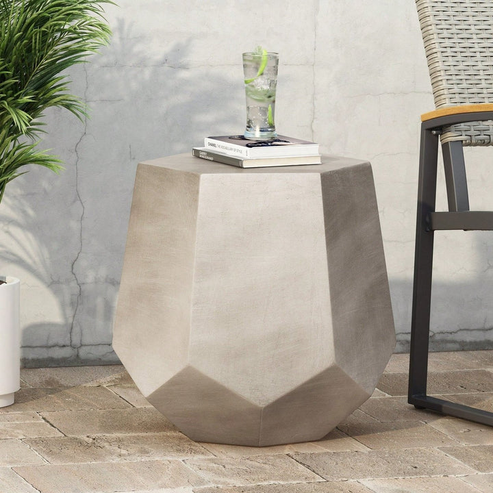 Light Grey Outdoor Side Table For Patio And Garden Image 10