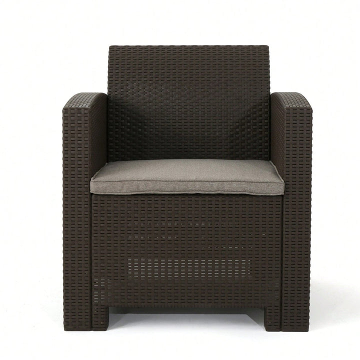 Outdoor Faux Wicker Club Chairs With Light Grey Water Resistant Cushions For Patio And Garden Image 1