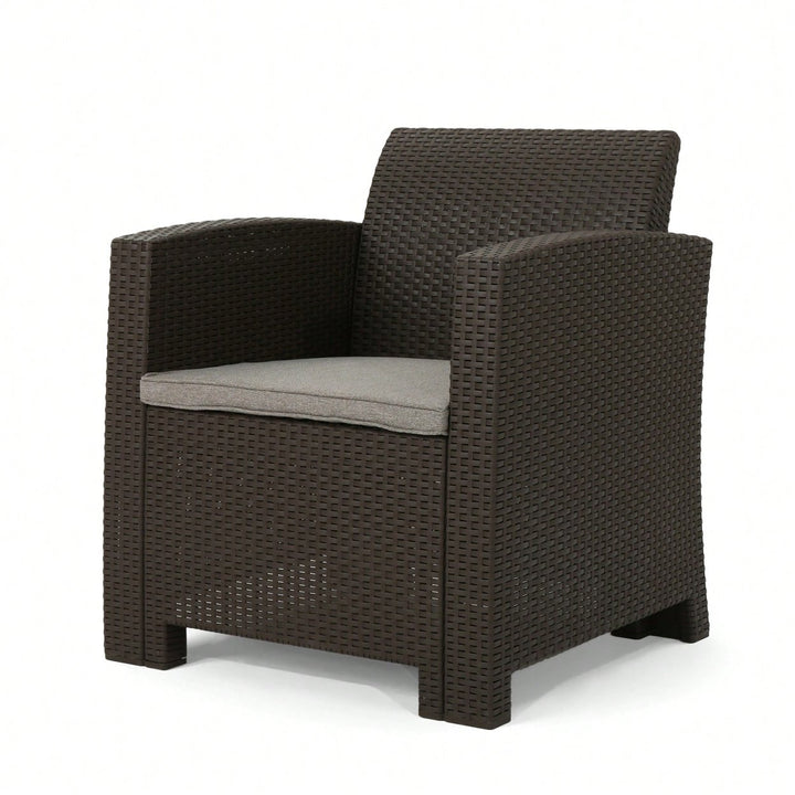 Outdoor Faux Wicker Club Chairs With Light Grey Water Resistant Cushions For Patio And Garden Image 3