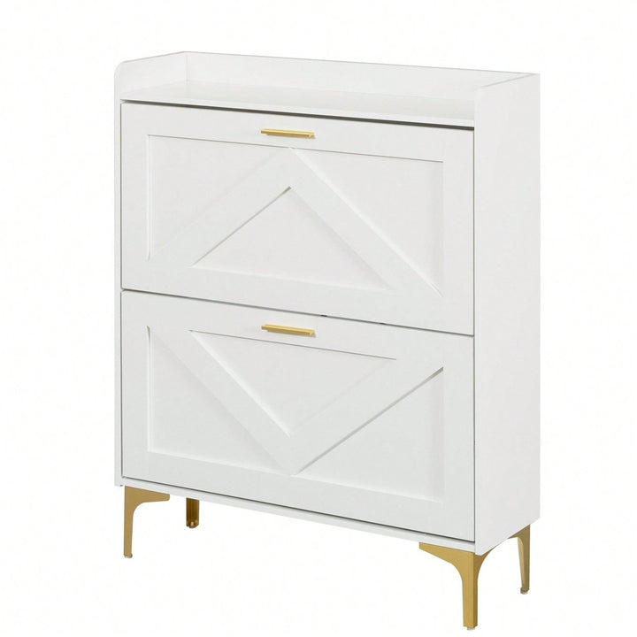 Modern White Shoe Cabinet with Flip Drawers and Open Shelves Slim Freestanding Organizer for Heels Boots and Slippers Image 3