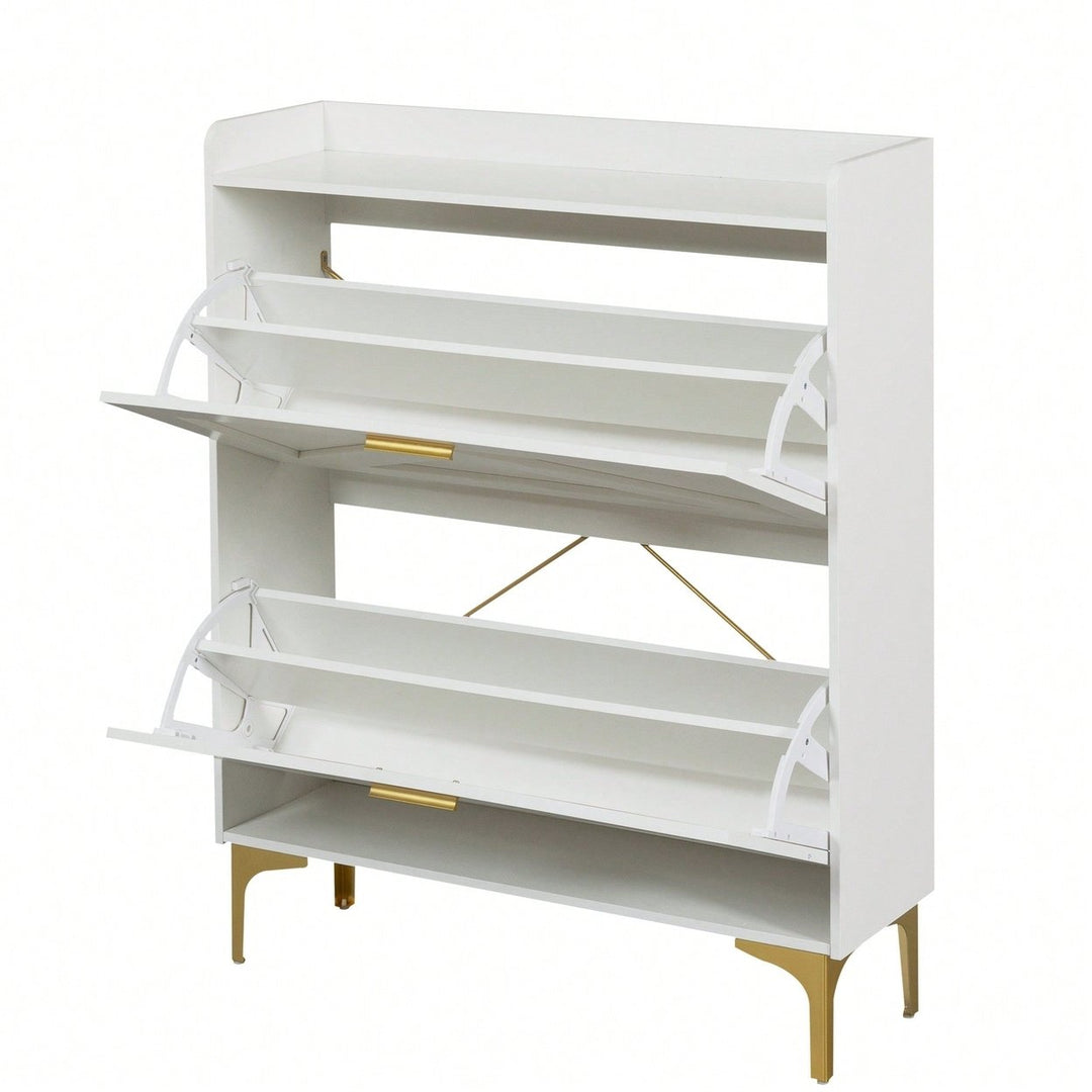 Modern White Shoe Cabinet with Flip Drawers and Open Shelves Slim Freestanding Organizer for Heels Boots and Slippers Image 5