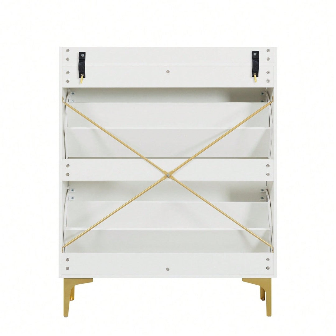 Modern White Shoe Cabinet with Flip Drawers and Open Shelves Slim Freestanding Organizer for Heels Boots and Slippers Image 6