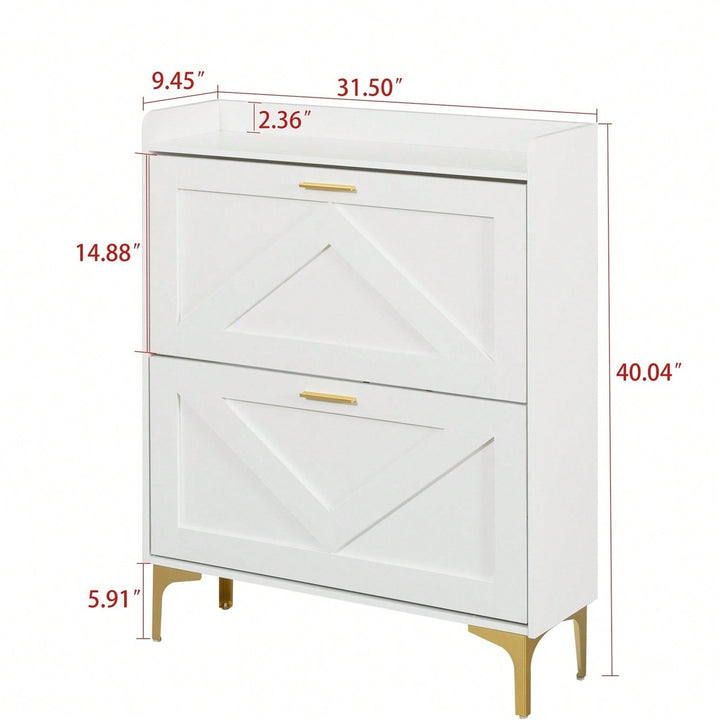 Modern White Shoe Cabinet with Flip Drawers and Open Shelves Slim Freestanding Organizer for Heels Boots and Slippers Image 7