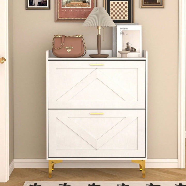 Modern White Shoe Cabinet with Flip Drawers and Open Shelves Slim Freestanding Organizer for Heels Boots and Slippers Image 8