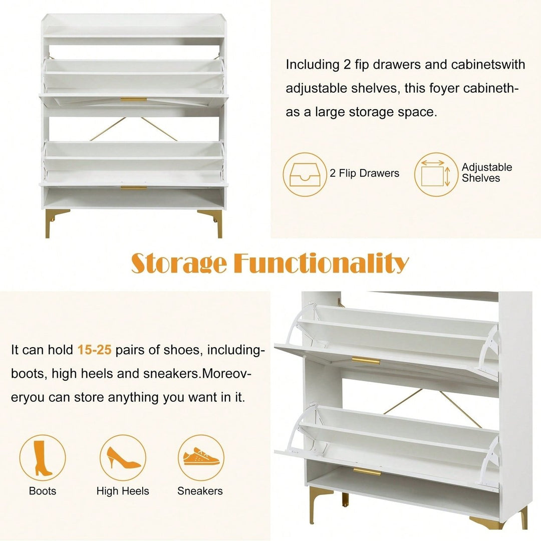 Modern White Shoe Cabinet with Flip Drawers and Open Shelves Slim Freestanding Organizer for Heels Boots and Slippers Image 12