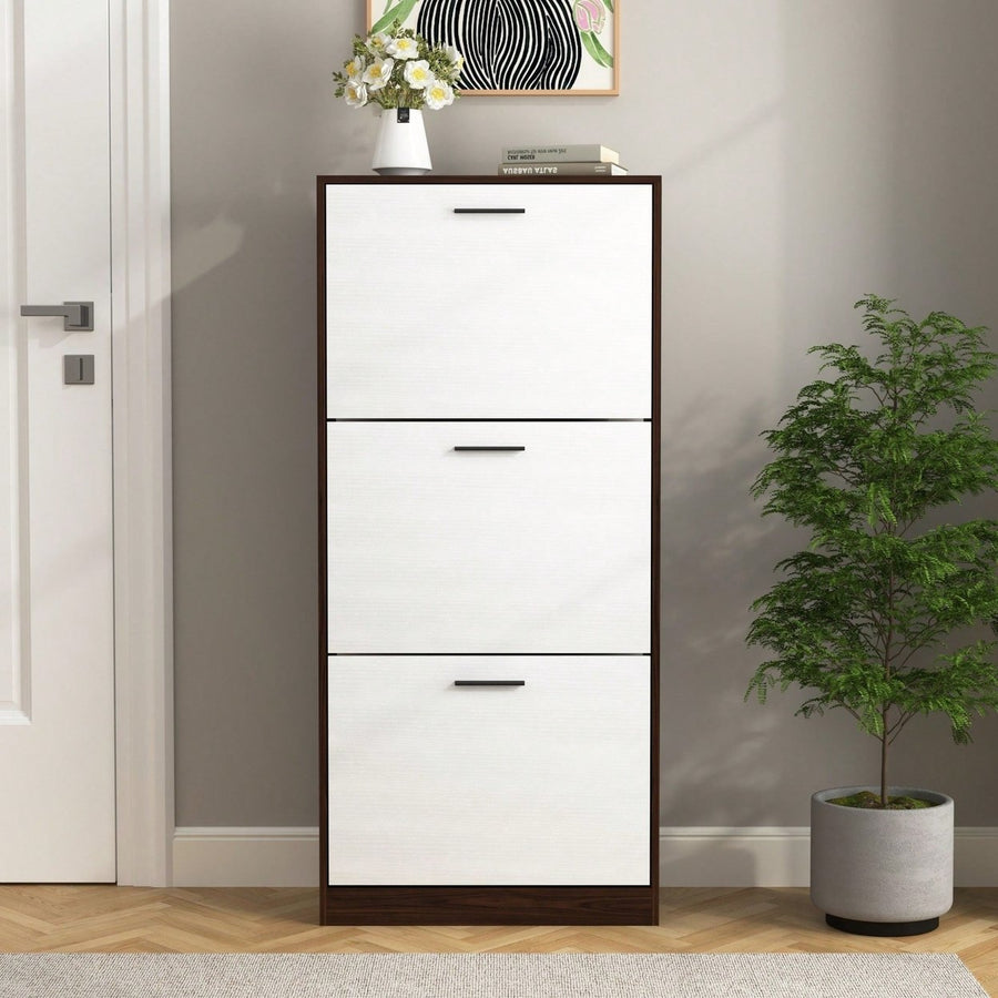 Narrow Shoe Storage Cabinet With 3 Flip Drawers For Entryway Organization Image 1