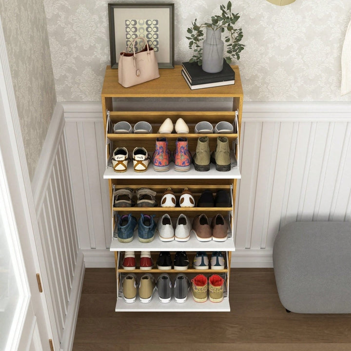 Narrow Freestanding Shoe Storage Cabinet With 3 White Flip Drawers For Entryway Organization Image 5