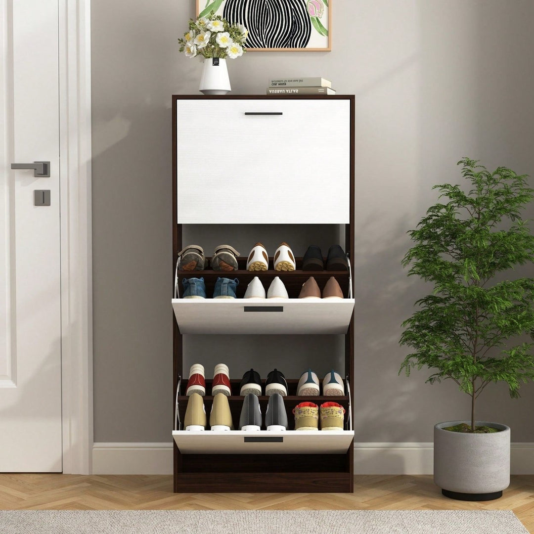 Narrow Shoe Storage Cabinet With 3 Flip Drawers For Entryway Organization Image 4