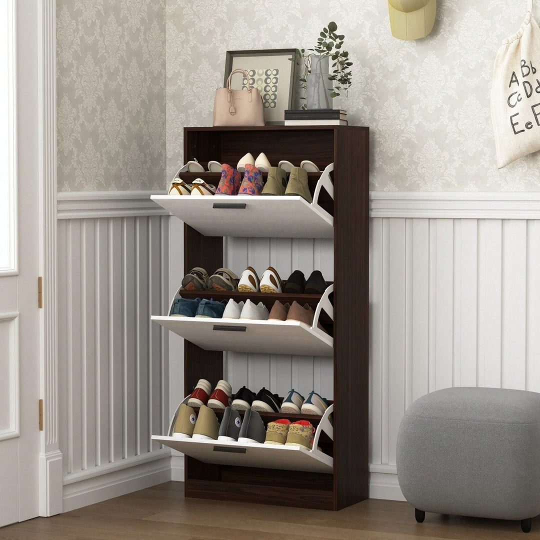 Narrow Shoe Storage Cabinet With 3 Flip Drawers For Entryway Organization Image 7