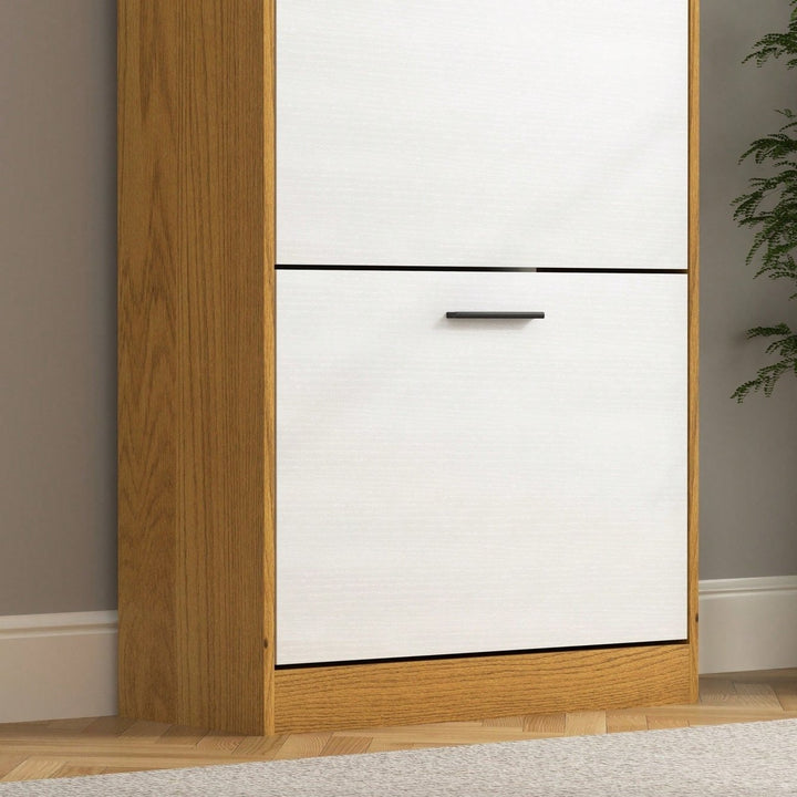 Narrow Freestanding Shoe Storage Cabinet With 3 White Flip Drawers For Entryway Organization Image 9