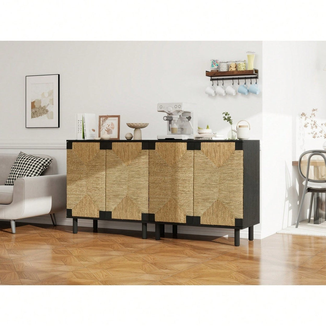 Natural Seaweed Decor 2 Door Buffet Sideboard With Adjustable Shelves For Living Room Kitchen Entryway Storage Cabinet Image 9