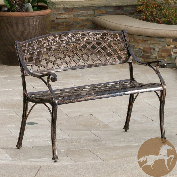 Outdoor Cast Aluminum Bench For Garden Patio Seating Image 2