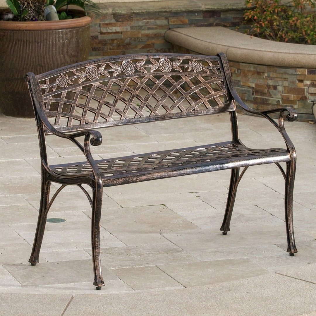 Outdoor Cast Aluminum Bench For Garden Patio Seating Image 3