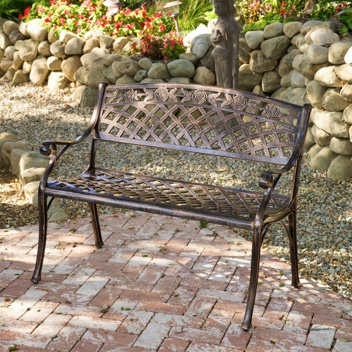 Outdoor Cast Aluminum Bench For Garden Patio Seating Image 4