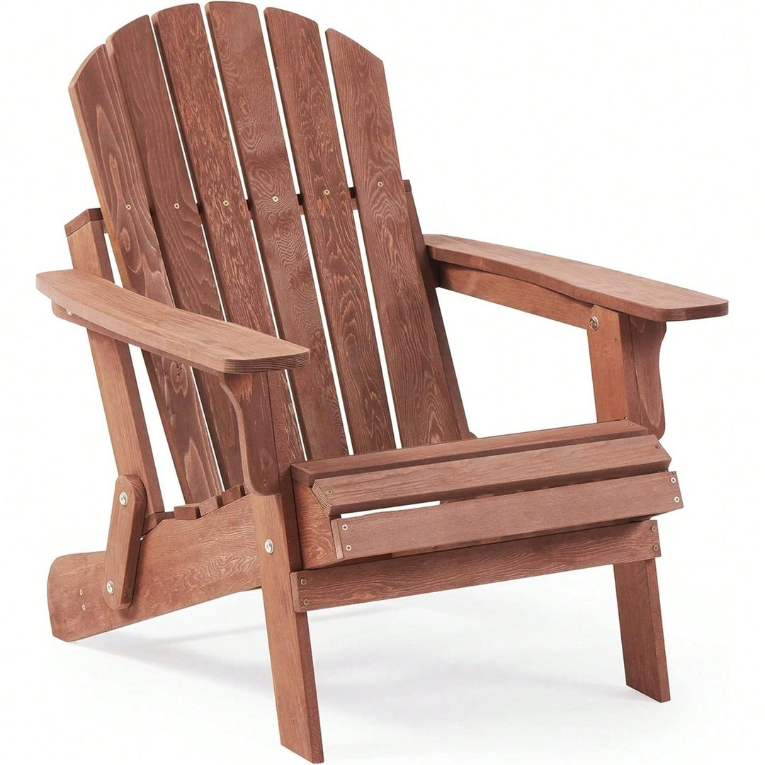 Oversized Wooden Folding Adirondack Chair With Pre-Assembled Backrest And Seat For Patio Garden Backyard Pool Deck Image 1