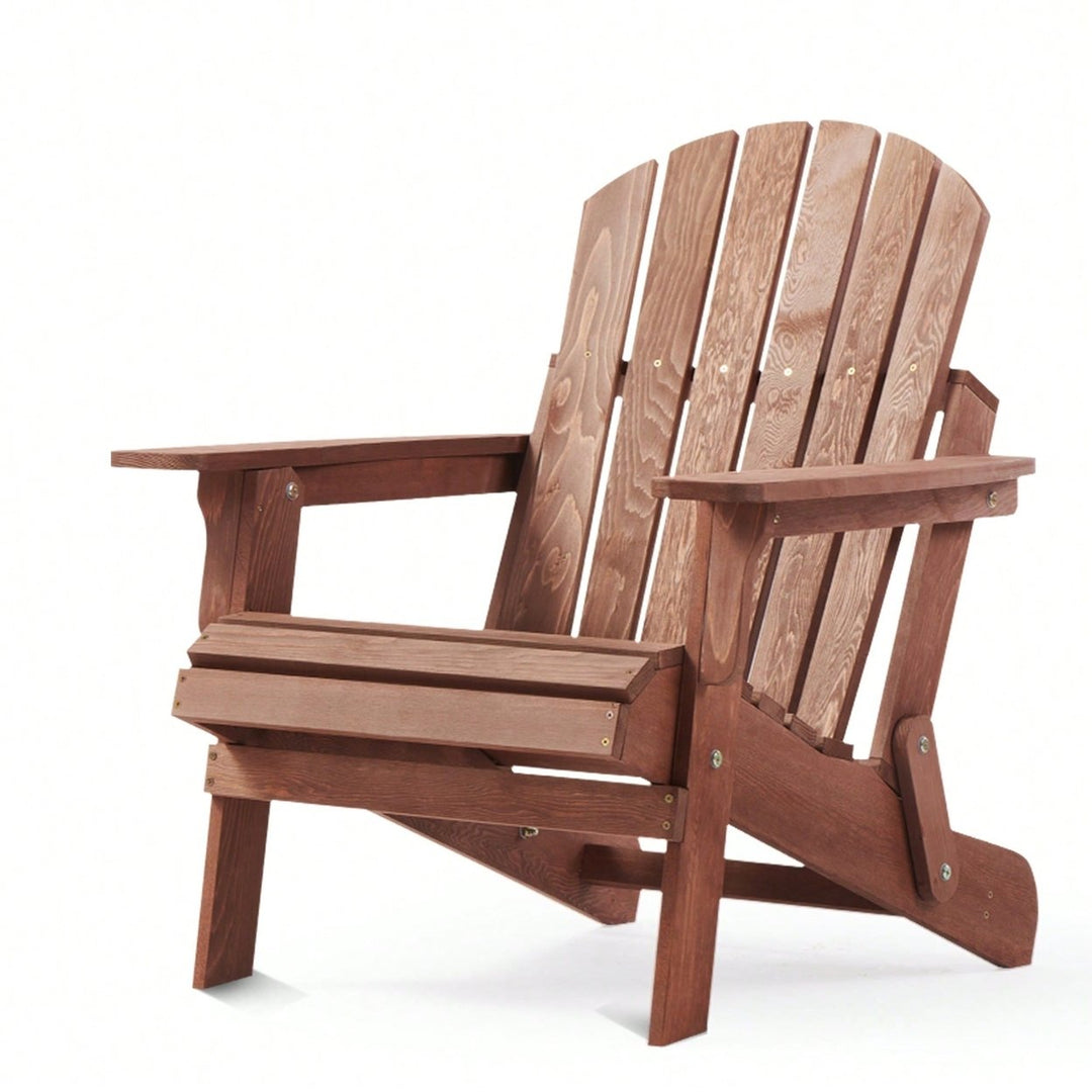 Oversized Wooden Folding Adirondack Chair With Pre-Assembled Backrest And Seat For Patio Garden Backyard Pool Deck Image 4