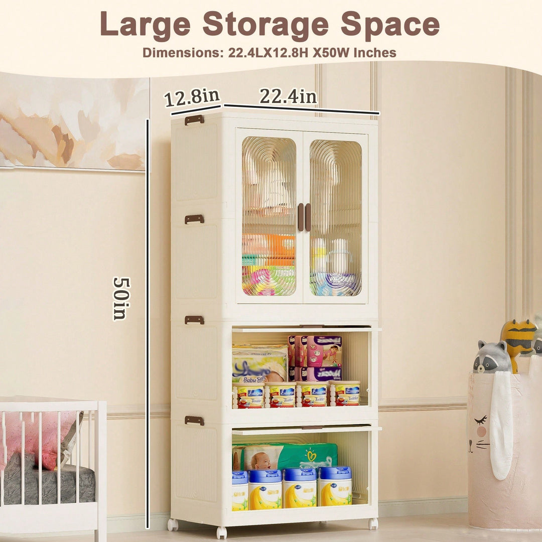 Portable Clothes Storage Organizer With Magnetic Doors, 4 Cubes, Hanging Rod, And 10 Hangers - Baby Wardrobe Cabinet In Image 6