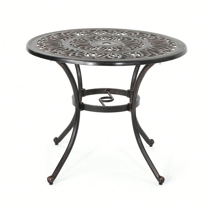 Shiny Copper Outdoor Round Cast Aluminum Dining Table For Stylish Patio Gatherings Image 1