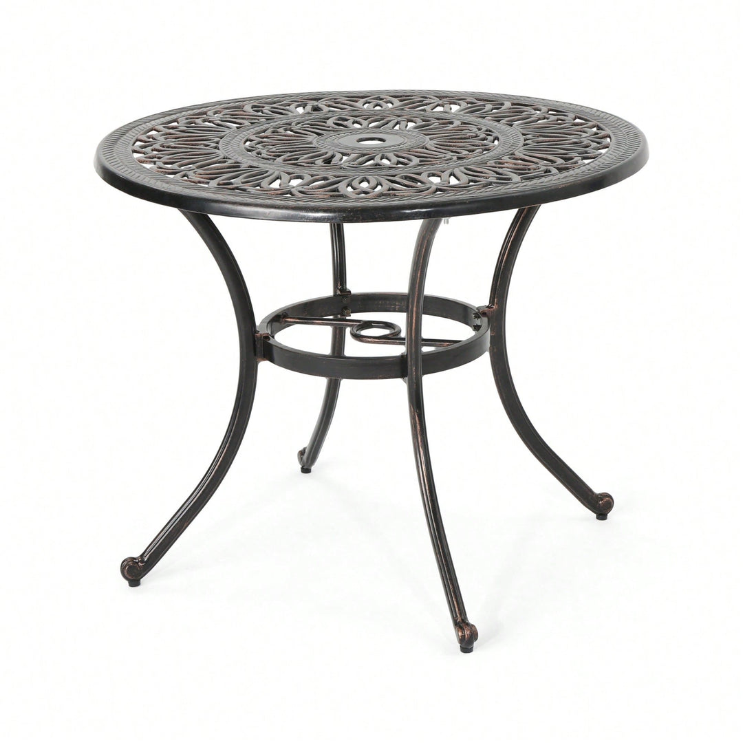 Shiny Copper Outdoor Round Cast Aluminum Dining Table For Stylish Patio Gatherings Image 2