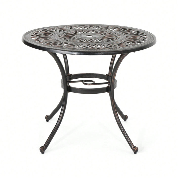 Shiny Copper Outdoor Round Cast Aluminum Dining Table For Stylish Patio Gatherings Image 3