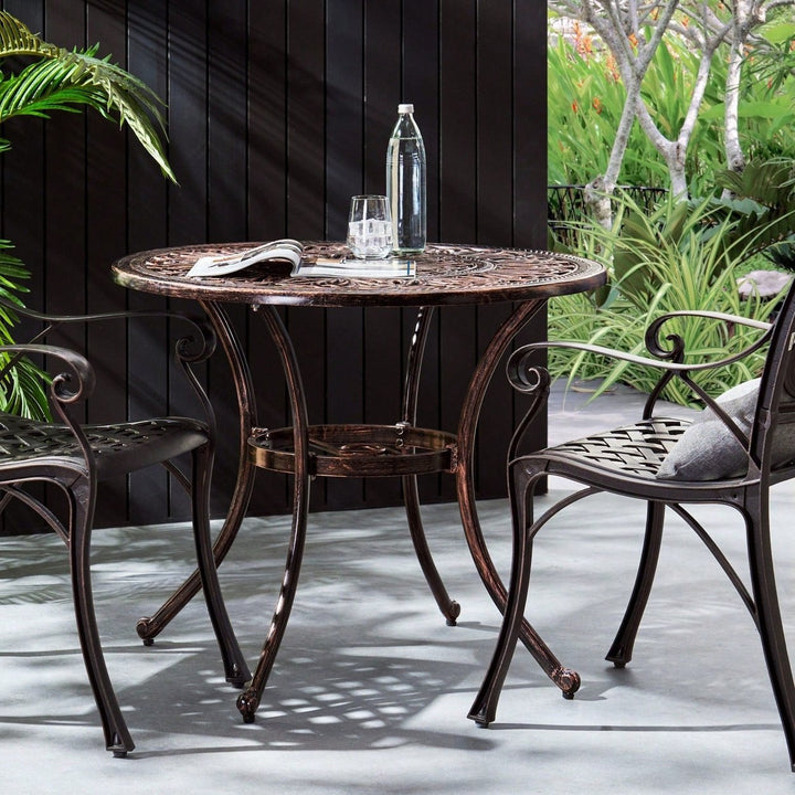 Shiny Copper Outdoor Round Cast Aluminum Dining Table For Stylish Patio Gatherings Image 7