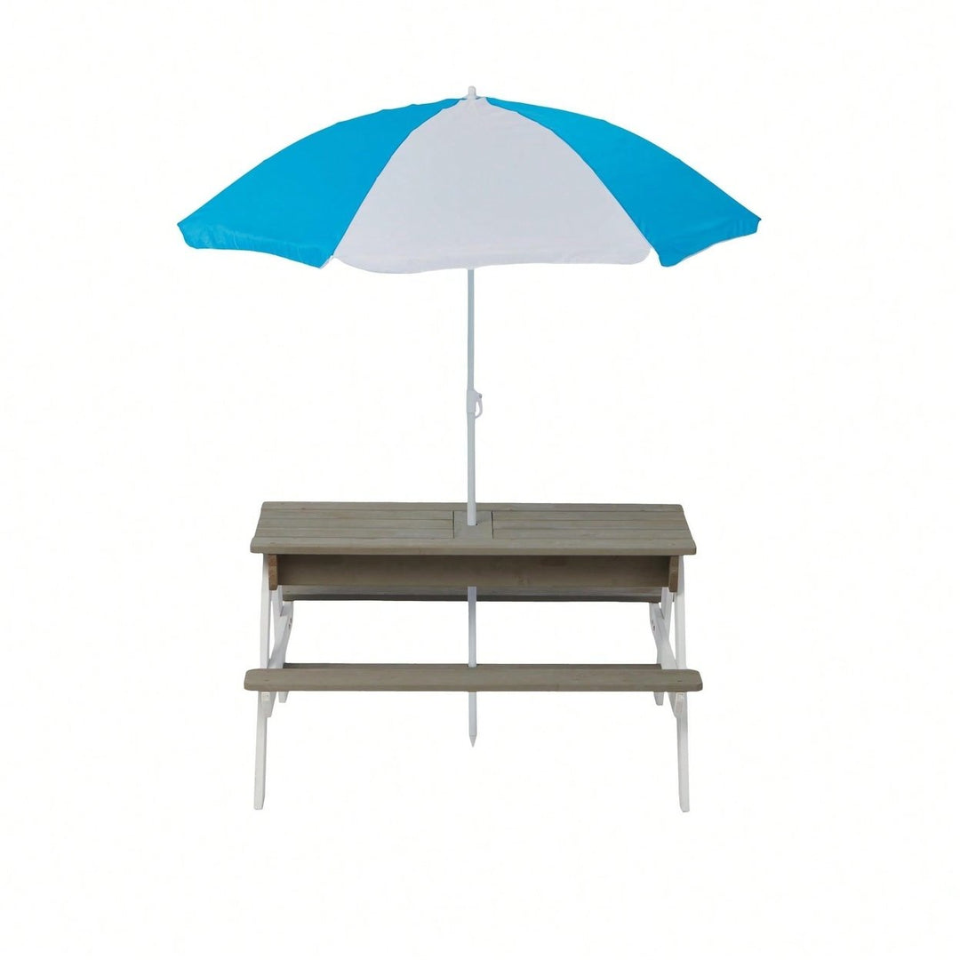 Outdoor Wooden Picnic Table With Umbrella For Kids - Sand And Water Activity Table For Backyard Play Image 8