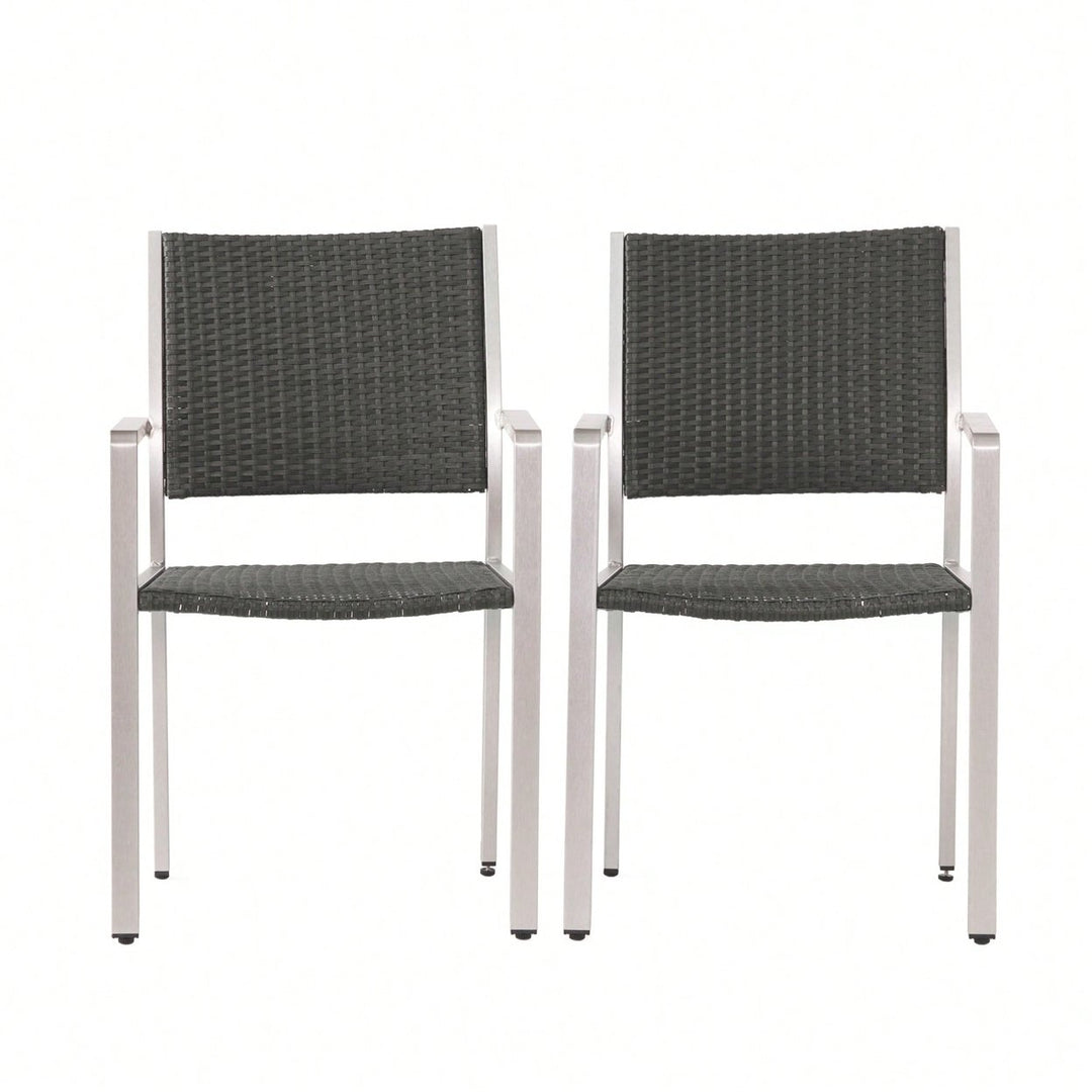 Set Of 2, Outdoor Wicker Dining Chairs With Durable Aluminum Frames Grey Image 1