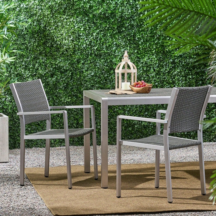 Set Of 2, Outdoor Wicker Dining Chairs With Durable Aluminum Frames Grey Image 2