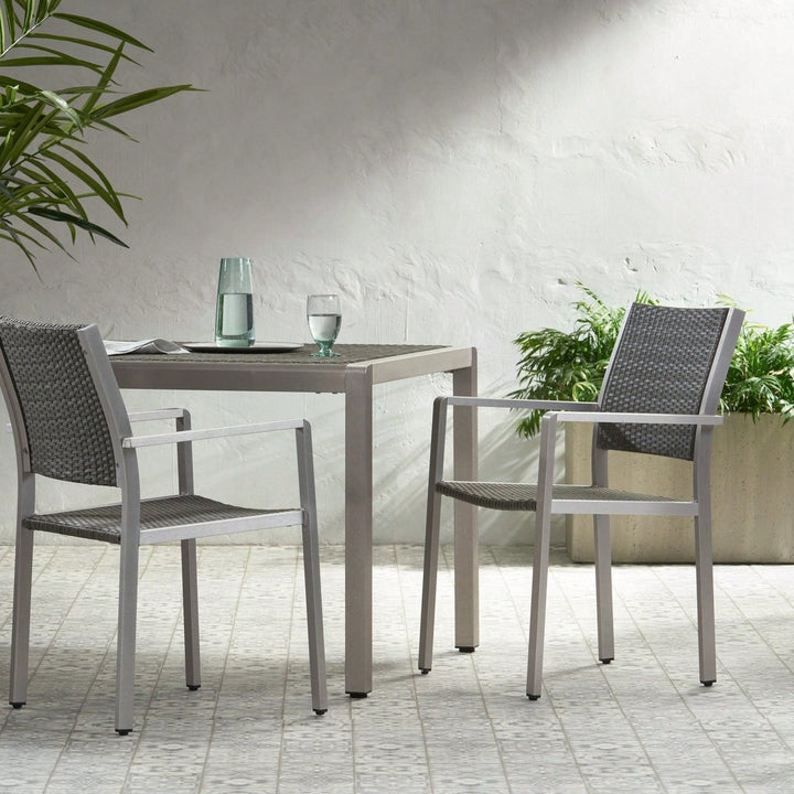 Set Of 2, Outdoor Wicker Dining Chairs With Durable Aluminum Frames Grey Image 3